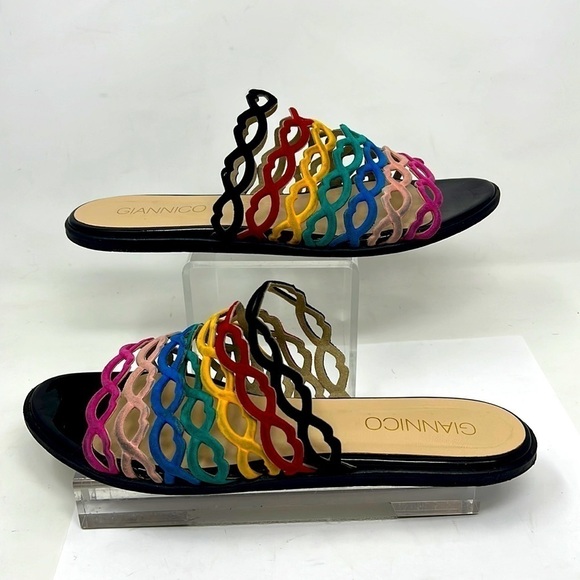 Giannico Sz 39.5 Sophia Multi Color Suede Flat Slip On Sandals - Picture 1 of 11